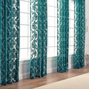 Chanasya -  2pk Devore Damask Sheer Grommet Window Cu Teal